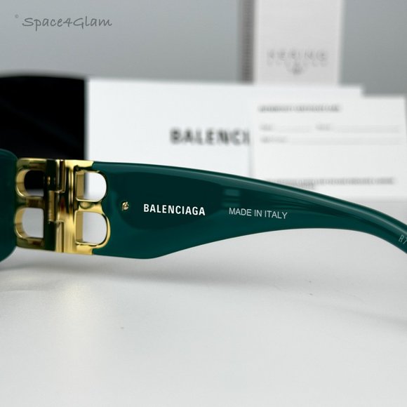 NEW Balenciaga BB0096S 006 Green Gold Logo Grey Rectangle Unisex Sunglasses - Picture 8 of 14